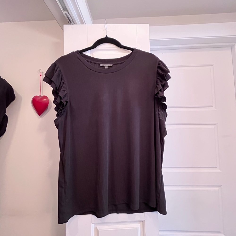 Adrianna Papell Black Ruffle Sleeve Blouse